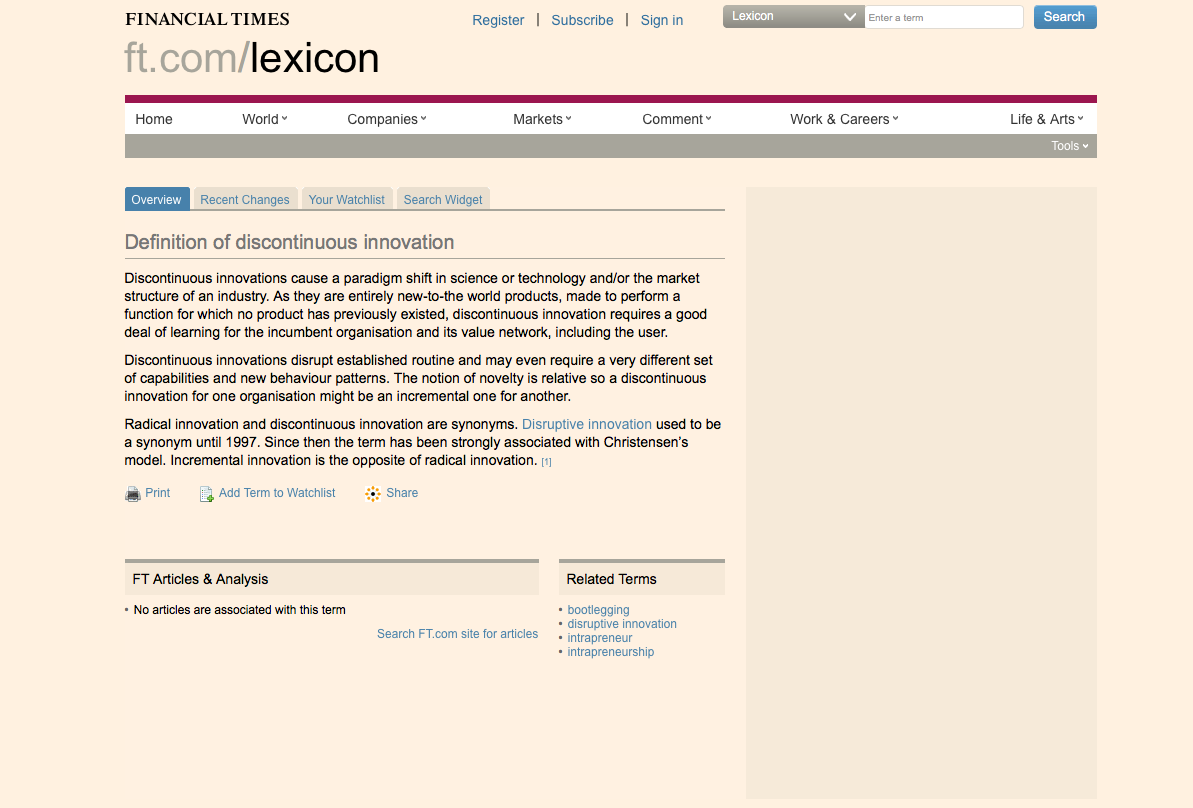 Definition of Discontinuous innovation